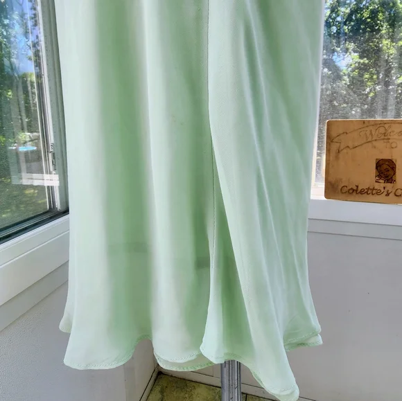 Mint Green 2 Piece Pleated Ruffle Chiffon Jewel Pin Top & Midi Skirt Set - Picture 6 of 16